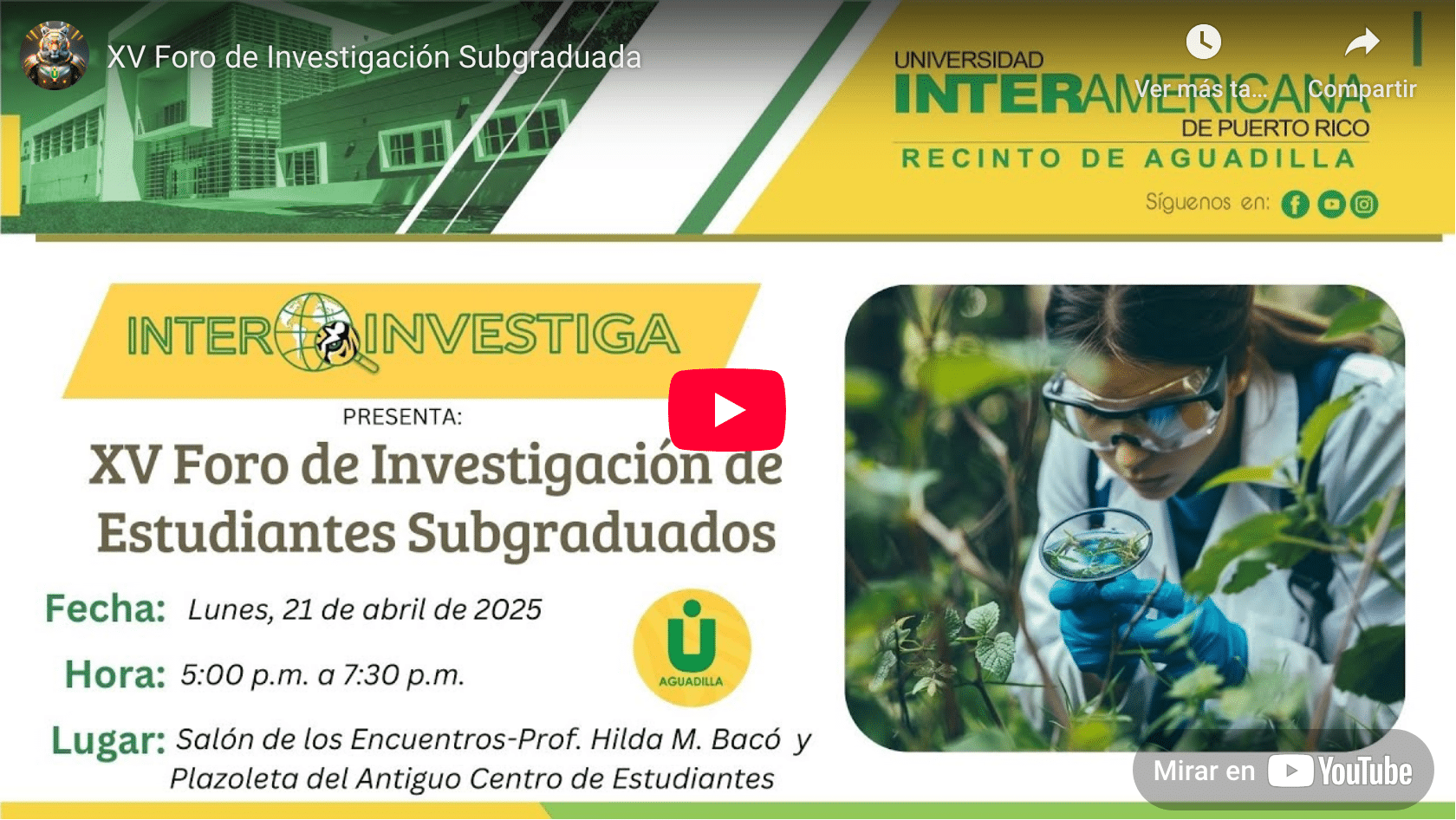 XV Foro de Investigación Subgraduada
